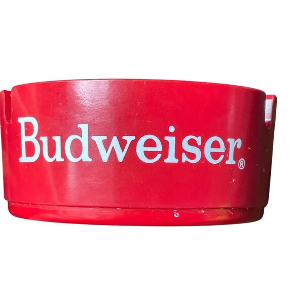 Vintage Budweiser Beer Ashtray Red Plastic 1980s Bar Bud Advertisement American - Picture 2 of 16